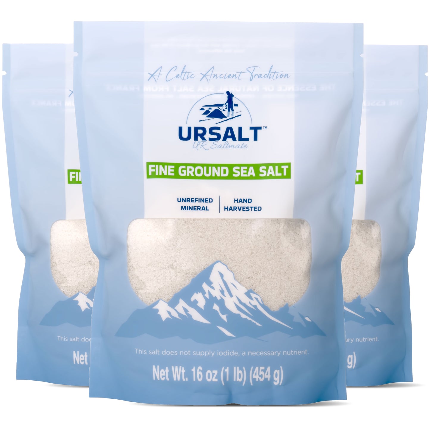 [3 - Pack] Fine Ground French Sea Salt - Unrefined, Unprocessed & 100% Natural (1lb / 454g)