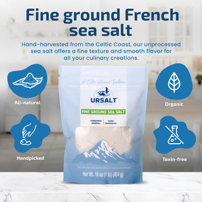 [3 - Pack] Fine Ground French Sea Salt - Unrefined, Unprocessed & 100% Natural (1lb / 454g)