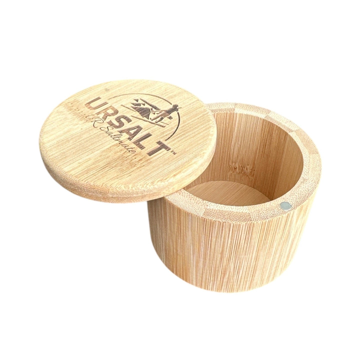 URSALT Bamboo Salt Cellar with Magnetic Swivel Lid, [6oz Capacity]