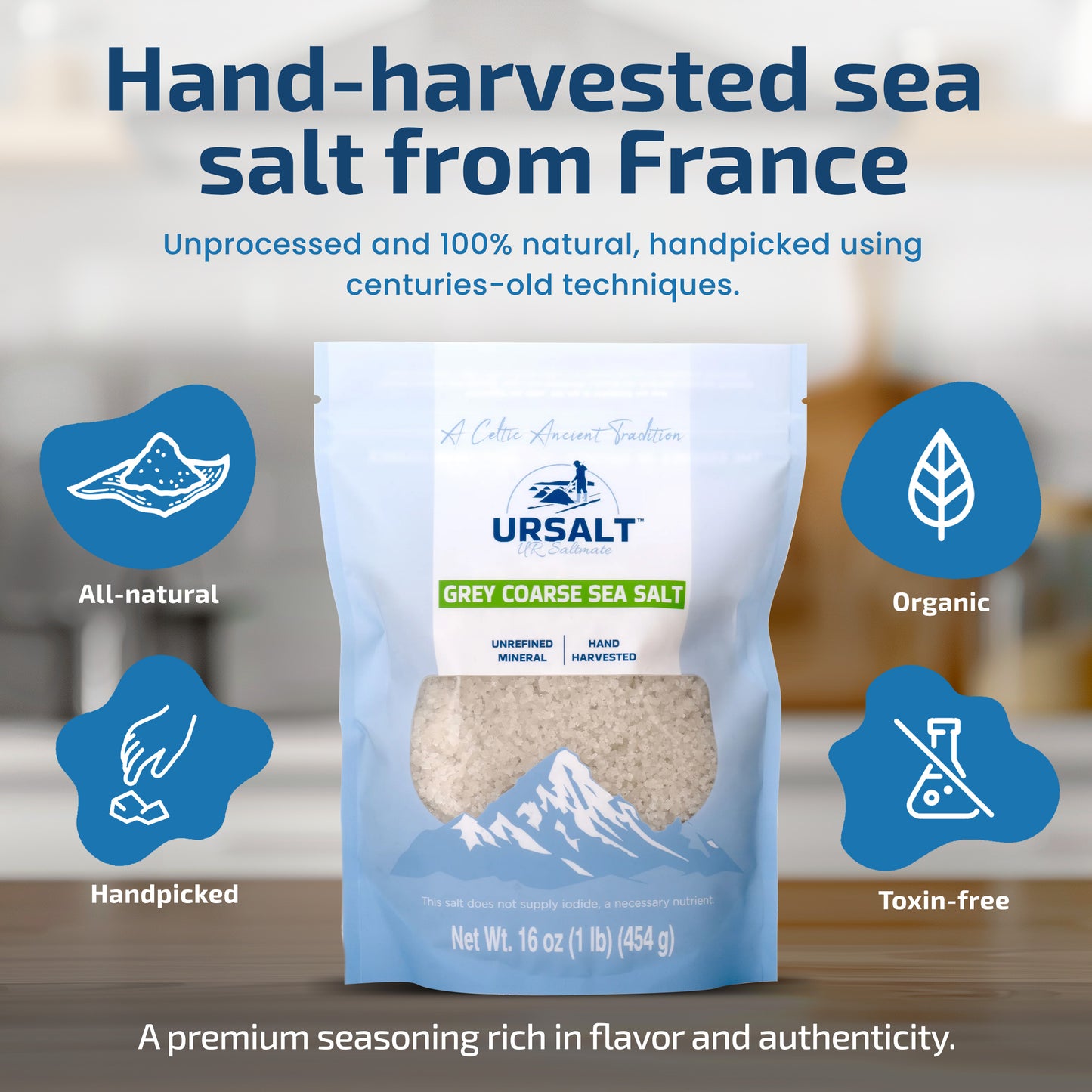 Grey Coarse French Sea Salt - Unrefined, Unprocessed & 100% Natural (1lb / 454g)